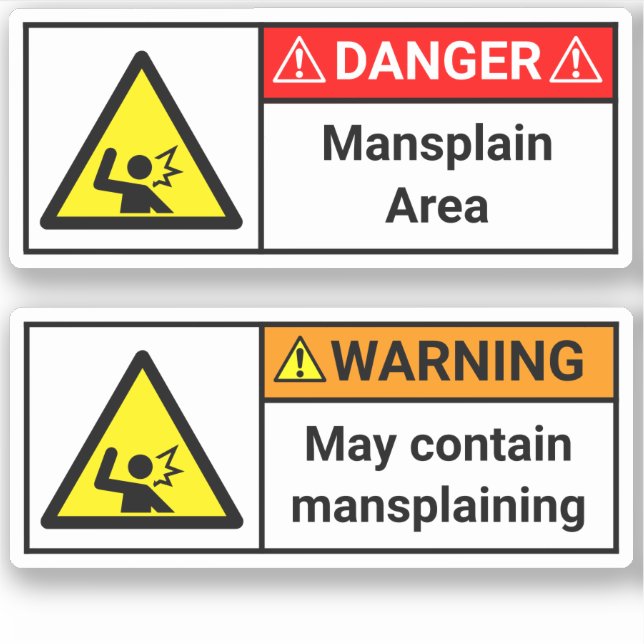 2x Warning/Danger Mansplaining Stickers (Front)
