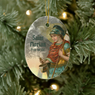 2xSt. Florian with Bucket (Smoke; M 019) Ceramic Ornament