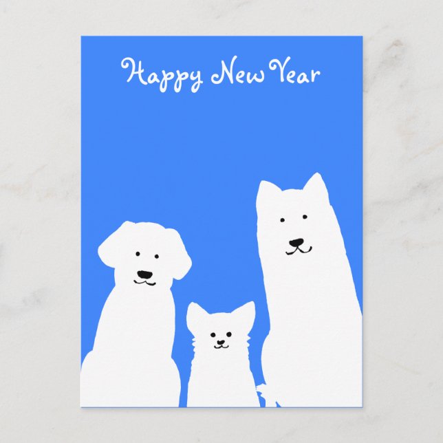 3匹の犬シルエット 年賀状(縦) HOLIDAY POSTCARD (Front)