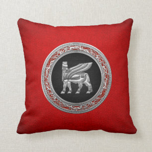 [300] Babylonian Winged Bull [Silver] [3D] Throw Pillow