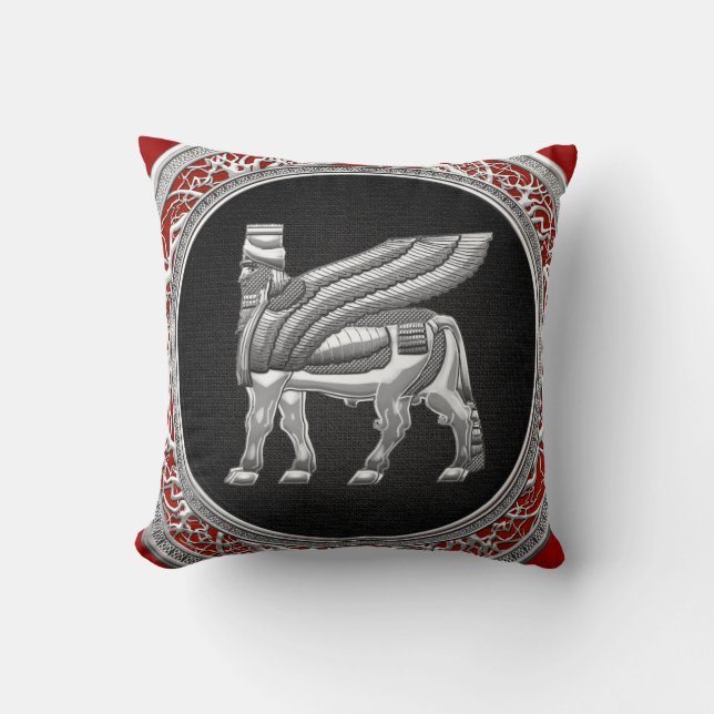[300] Babylonian Winged Bull [Silver] [3D] Throw Pillow (Front)