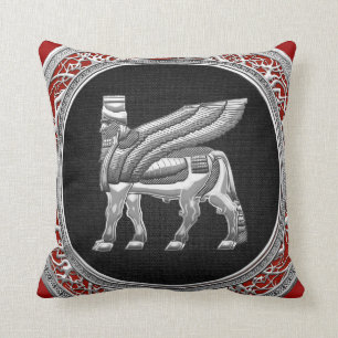 [300] Babylonian Winged Bull [Silver] [3D] Throw Pillow