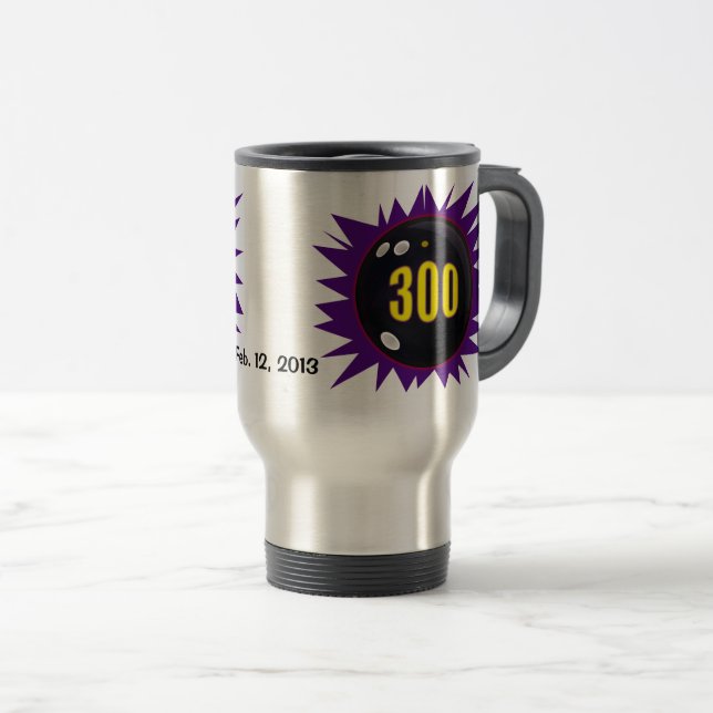300 Bowling Game, with date bowled, Travel Mug (Front Right)