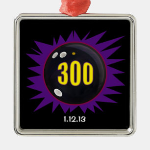 300 Bowling Game, with date, Metal Ornament
