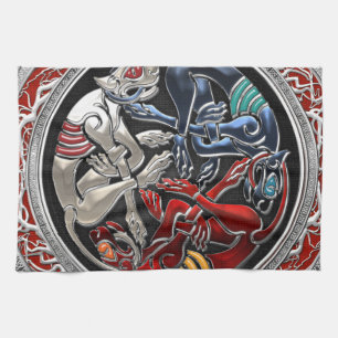 [300] Celtic Treasures - Three Dogs on Silver Kitchen Towel