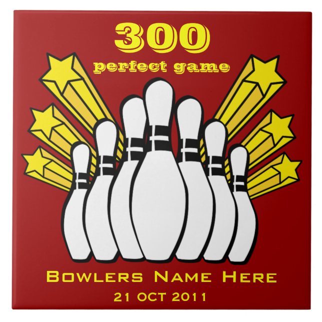 300 Game Bowling Award Decorative Tile (Front)