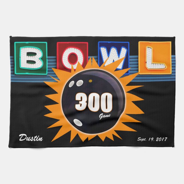 300 Game Orange & Black with Neon BOWL sign Kitchen Towel (Horizontal)