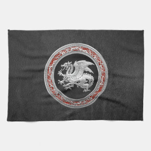 [300] Icelandic Dragon, Landvættir [Silver] Kitchen Towel