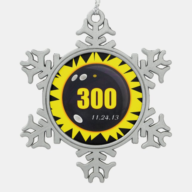 300 Perfect Game Yellow Snowflake Pewter Christmas Ornament (Front)