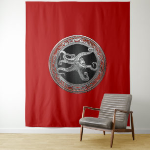 [300] Sacred Silver Octopus in Defensive Posture Tapestry