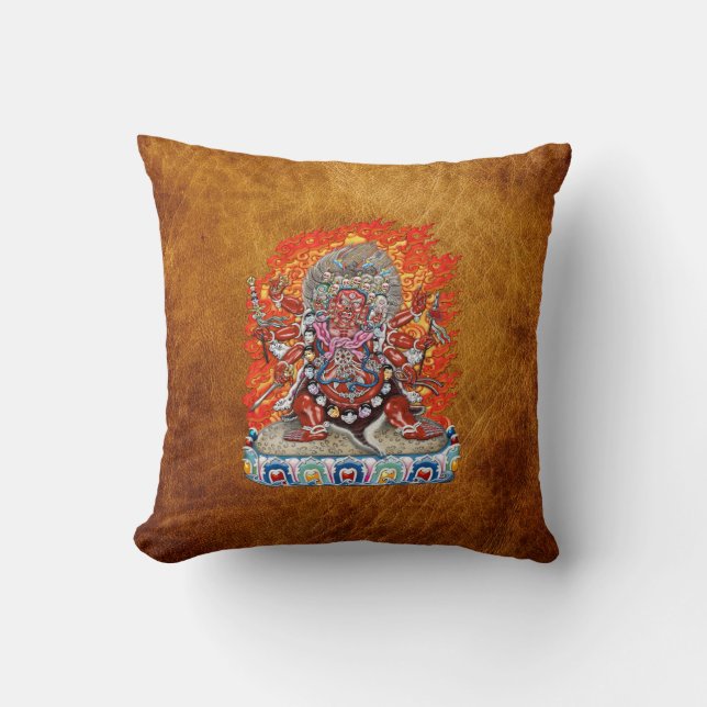 [300] Tibetan Thangka  - Wrathful Deity Hayagriva Throw Pillow (Front)