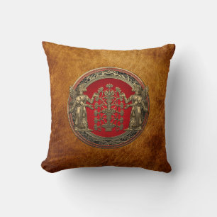 [300] Two Gold Ninurtas with Tree of Life Throw Pillow