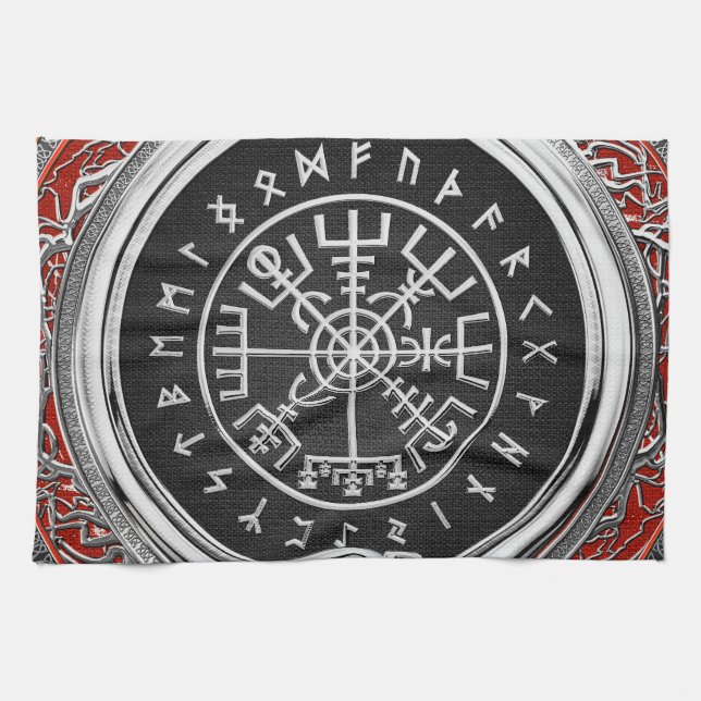 [300] Vegvisir - Viking Silver Magic Runic Compass Kitchen Towel (Horizontal)