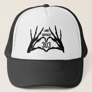 303 LAKE HAVASU with Skull Heart Hands Trucker Hat
