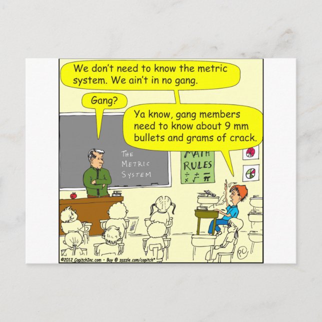 303 metric system math cartoon postcard (Front)