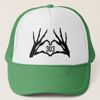 303Tattoo/303Worldwide Skull Heart Hands Logo Truc Trucker Hat