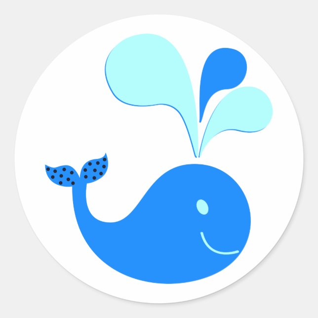 307607 CUTE CARTOON BLUE WHALE GRAPHICS CLASSIC ROUND STICKER (Front)