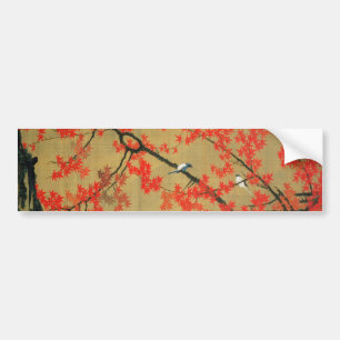 30. 紅葉小禽図, 若冲 Maple & Small Birds, Jakuchū Bumper Sticker