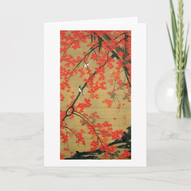 30. 紅葉小禽図, 若冲 Maple & Small Birds, Jakuchū Card (Front)