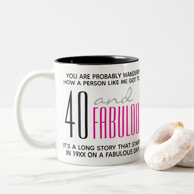 30/40/50/60 & Fabulous Birthday Mug-Personalized Two-Tone Coffee Mug (With Donut)