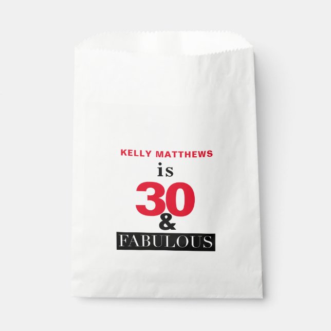 30 and Fabulous 30th Birthday Favour Bag (Front)