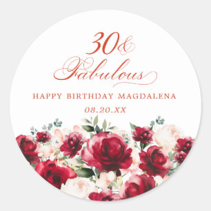 30 and Fabulous Birthday Personalized Custom Classic Round Sticker