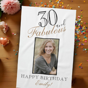 30 and Fabulous Elegant 30th Birthday Photo Kitchen Towel