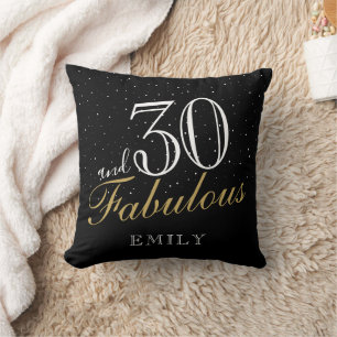 30 and Fabulous Elegant Black 30th Birthday  Throw Pillow