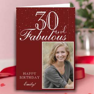 30 and Fabulous Elegant Red Birthday Photo  Card