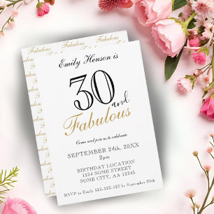 30 and Fabulous Elegant Script Birthday Invitation
