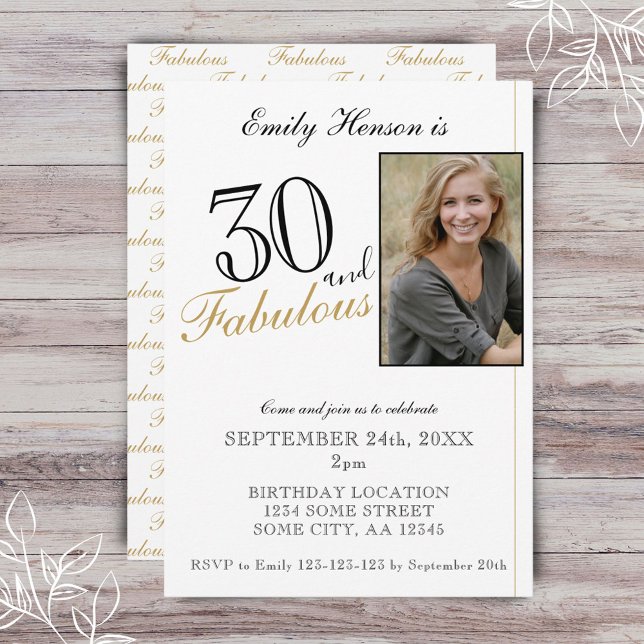 30 and Fabulous Elegant Script Photo Birthday Invitation (Creator Uploaded)