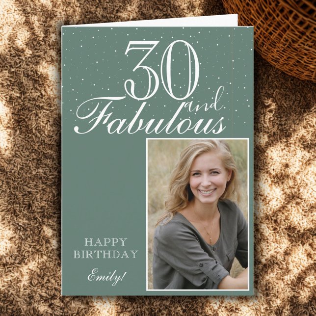 30 and Fabulous Elegant Teal Birthday Photo  Card (Creator Uploaded)