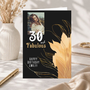 30 and Fabulous Gold Foliage 30th Birthday Photo Card