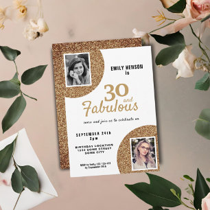 30 and Fabulous Gold Glitter 2 Photo 30th Birthday Invitation