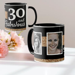 30 and Fabulous Gold Glitter 2 Photo 30th Birthday Mug