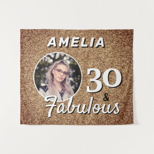 30 and Fabulous Gold Glitter 30th Birthday Photo Tapestry