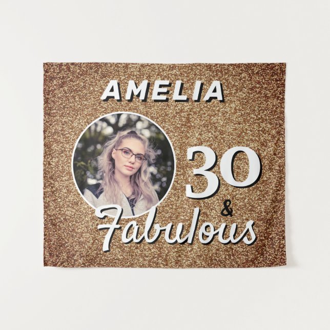 30 and Fabulous Gold Glitter 30th Birthday Photo Tapestry (Front (Horizontal))