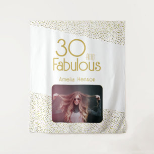 30 and Fabulous Gold Glitter 30th Birthday Photo Tapestry
