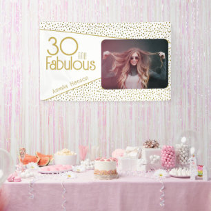 30 and Fabulous Gold Glitter Photo 30th Birthday Banner
