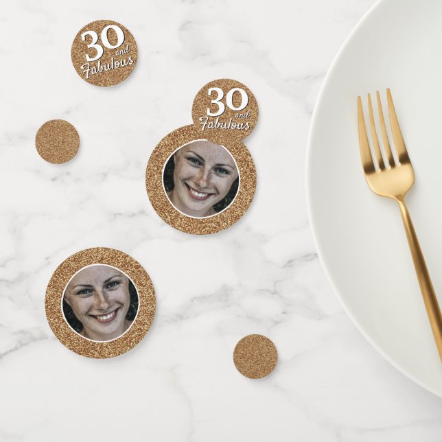 30 and Fabulous Gold Glitter Photo 30th Birthday Confetti (Group)