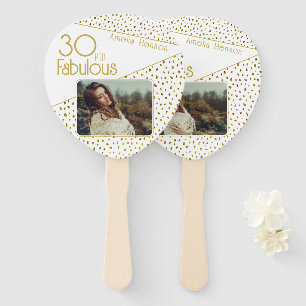 30 and Fabulous Gold Glitter Photo 30th Birthday  Hand Fan