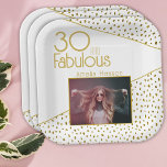 30 and Fabulous Gold Glitter Photo 30th Birthday  Paper Plate<br><div class="desc">30 and Fabulous Gold Glitter Photo 30th Birthday Party Paper Plates. Modern design with trendy typography and faux gold glitter spots. The design has a custom photo and name. Make personalized 30th birthday party paper plates for her.</div>