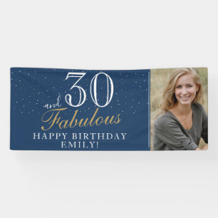 30 and Fabulous Modern Blue 30th Birthday Photo Banner