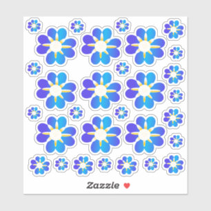 30 Autocollants à fleurs bleues
