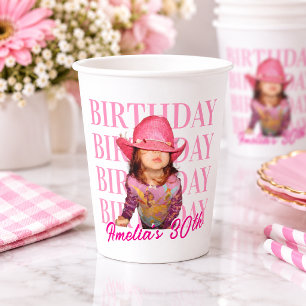30 Birthday pink Photo Personalized Name Paper Cups