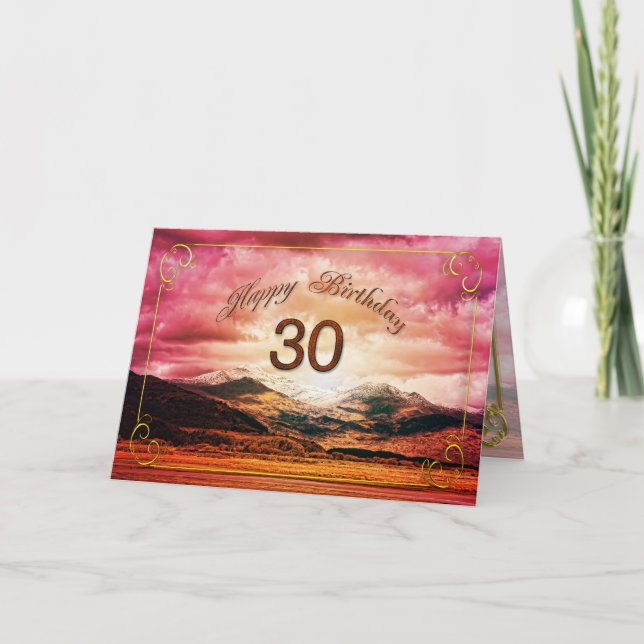 30 birthday, Sunset over the mountains Card (Front)