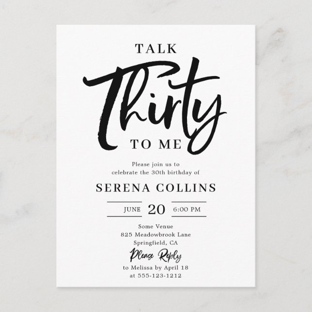 30 Birthday Talk Thirty Brush Calligraphy Postcard (Front)