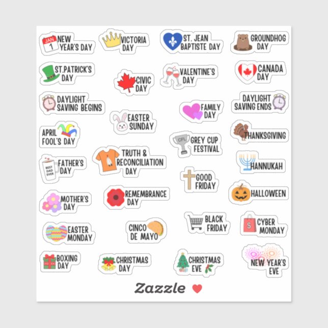 30 Canadian Public Holiday Special Days Planner (Sheet)
