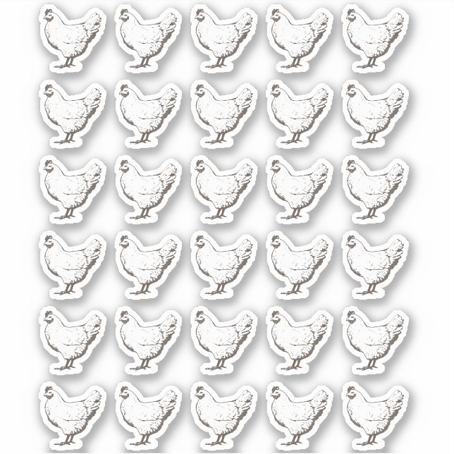 30 Classy White Vintage Hen Waterproof Labels (Front)