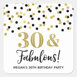 30 & Fabulous Birthday Black Gold Confetti Square Sticker